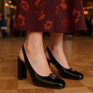 Tory Burch Black Patent Leather Slingback Heels